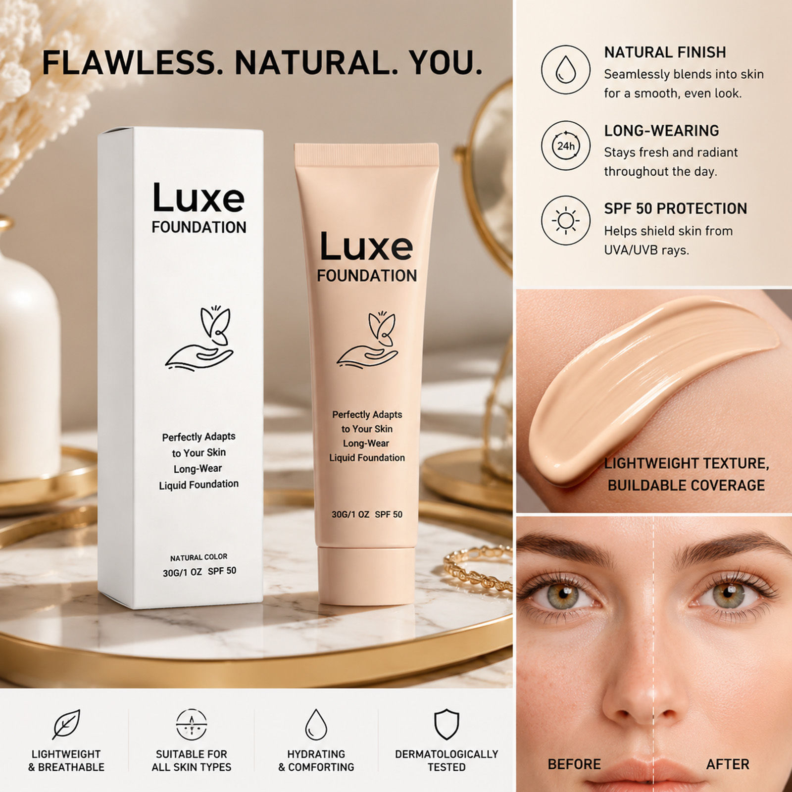 SPF 50+ Color Changing Foundat - Beauty Makeup Cream recension och pris